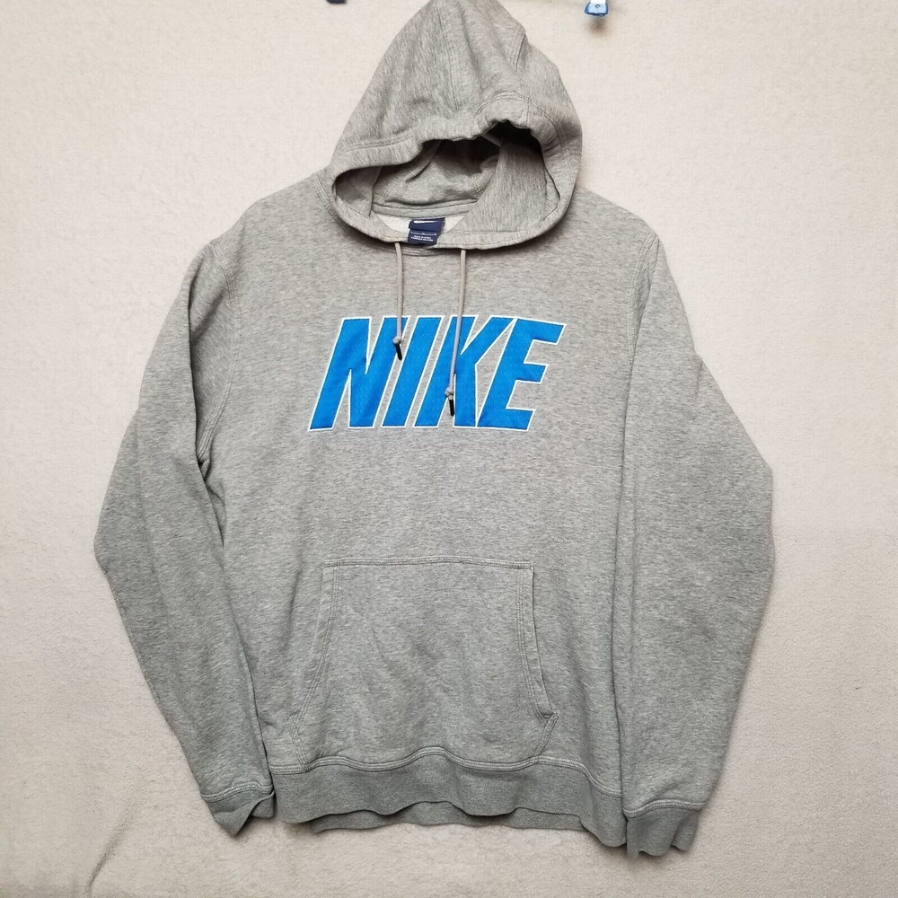 Nike Spellout Y2kHoodie Mens Lg Gray Blue Pullover Sweatshirt Blue Label - Picture 7 of 7